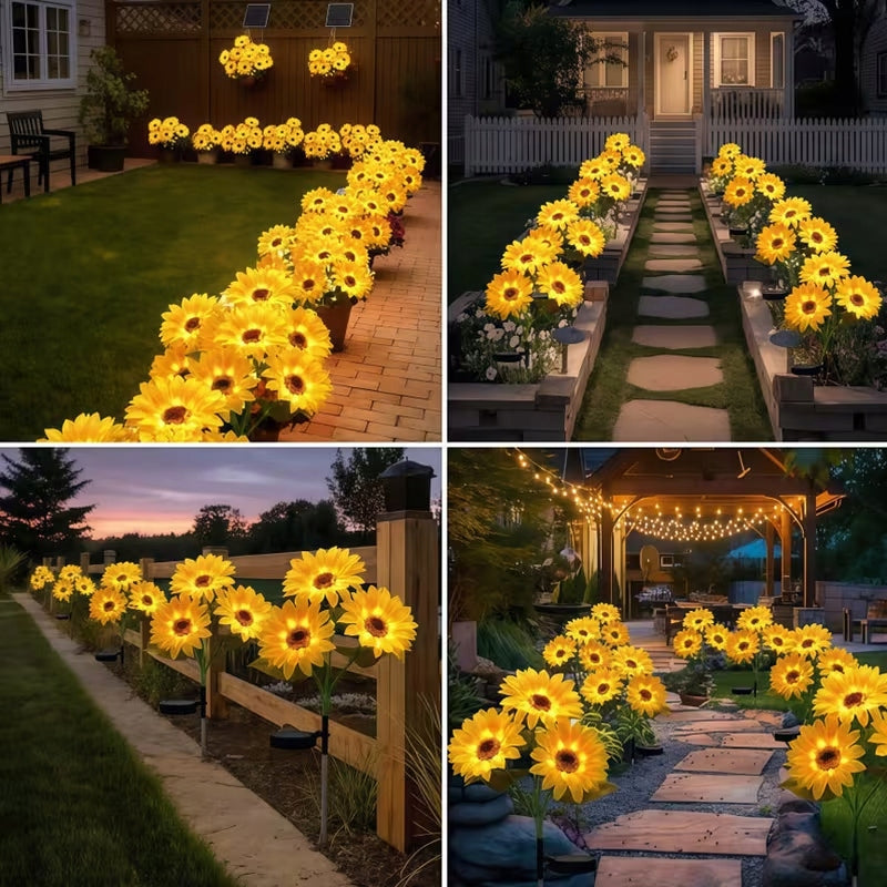 2x Solar Lamp Punched LED Sunflower 3-Head Decorative Flower 3000K Number of pieces 2 pcs
