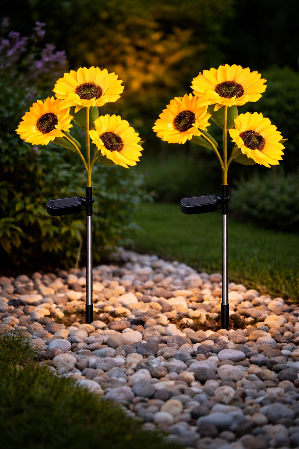 2x Solar Lamp Punched LED Sunflower 3-Head Decorative Flower 3000K Packaging status original