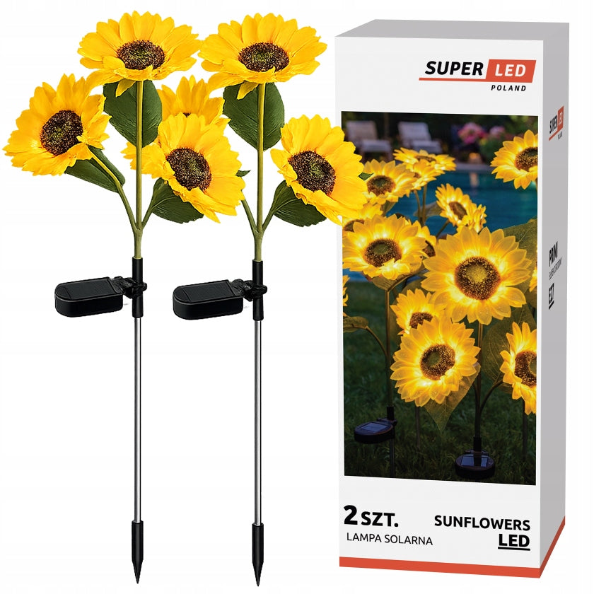 2x Solar Lamp Punched LED Sunflower 3-Head Decorative Flower 3000K