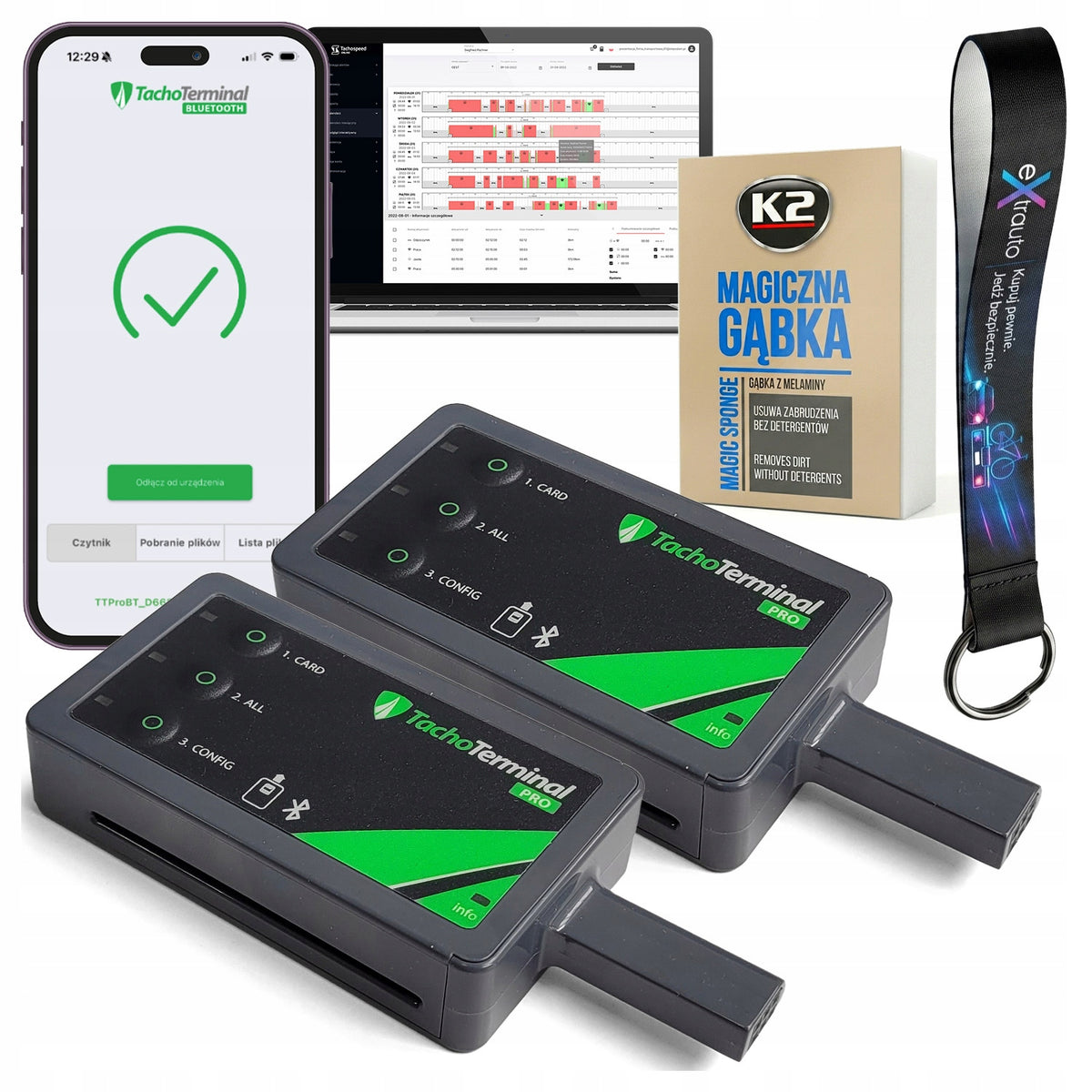 2x TACHOGRAPH AND DRIVER CARD READER Tachoterminal Pro 3 BT +LANYARD +SPONGE