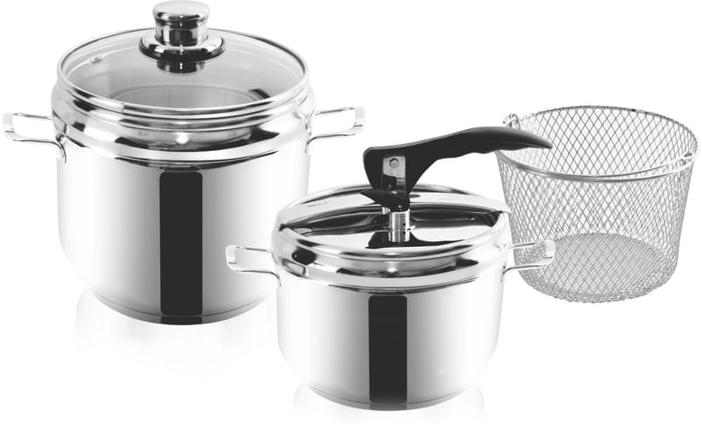 2x Tlakový hrnec ORION PROFI ocelový hrnec rychlé vaření 3,5+5 Capacity 8.5 l