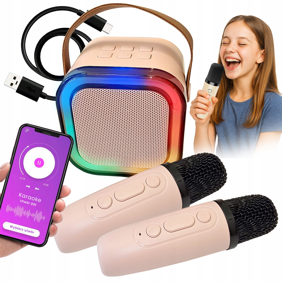 2x WIRELESS MICROPHONE KARAOKE SET FOR KIDS WITH BLUETOOTH SPEAKER