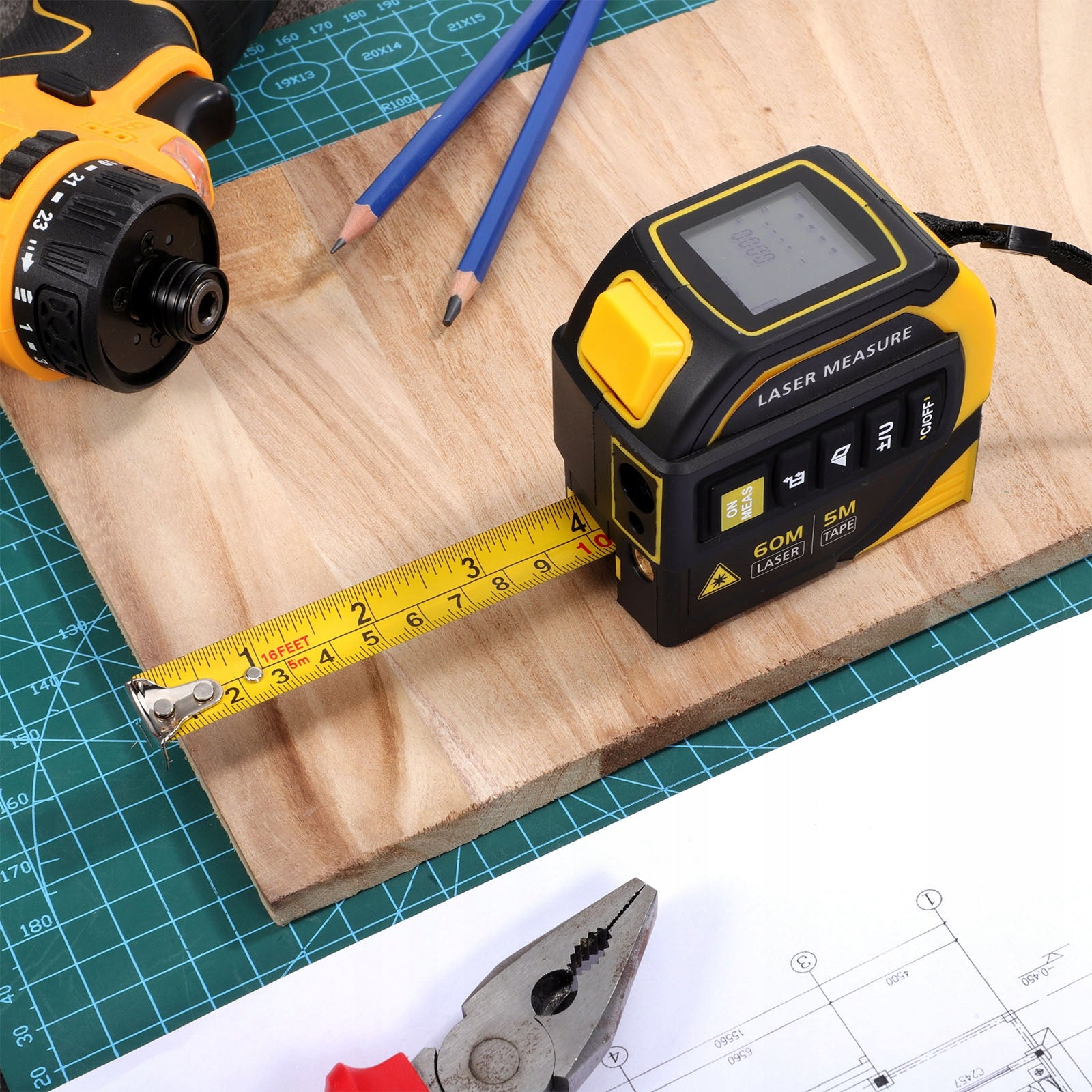 3-IN-1 LASER TAPE MEASURE LASER TAPE BACKLIT DISPLAY DURABLE ABS CASE Model FENGYUNHANG20665730