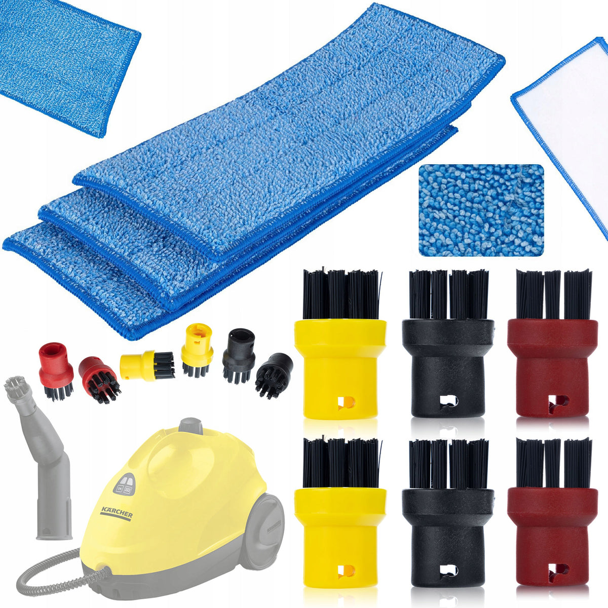 3 MOP CARTRIDGES + 6 ROUND BRUSHES FOR KARCHER SC MICROFIBER STEAMER