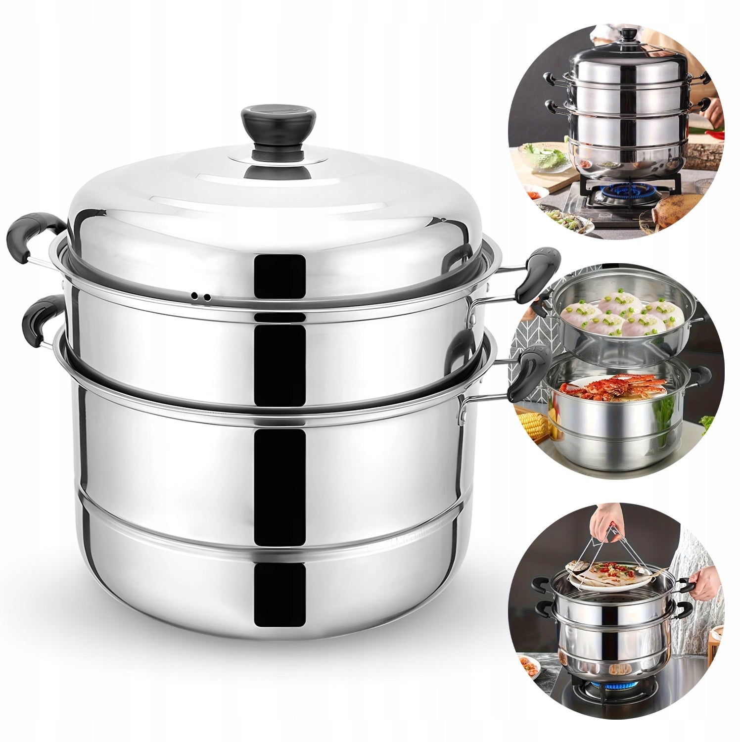 3-PLY STAINLESS STEEL STEAMER SOUP COOKING POT 28CM