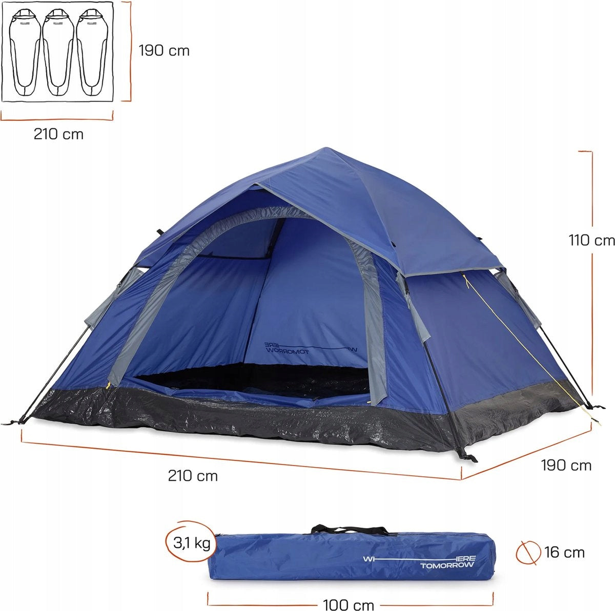 3 Person Camping Tent Pop Up 3 Person Blue FOLDING IN 10 SECONDS Kind travel
