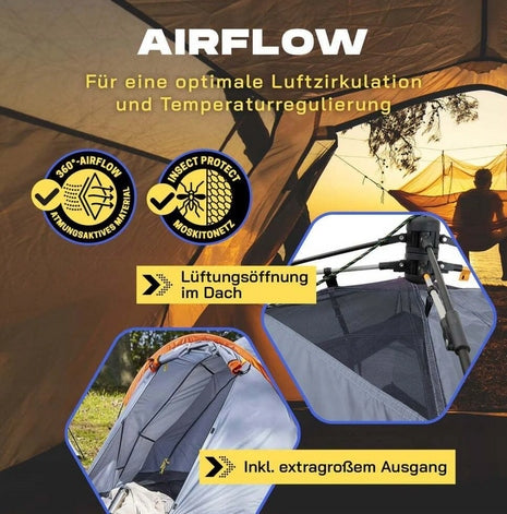 3 Person Tent Pop Up FOLDING IN 10 SEC. grey 220 x 220 x 130 Waterproofness 3000 mm