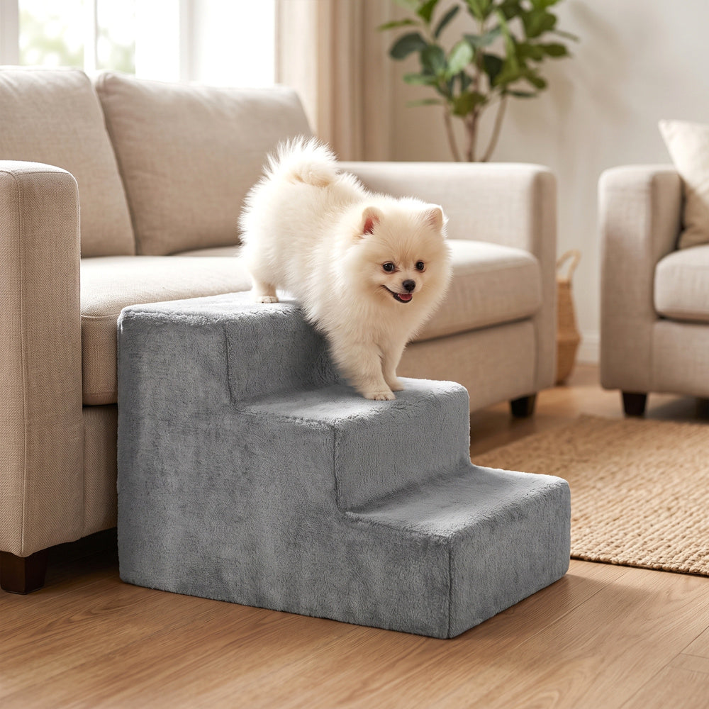 3 STEPS FOR DOG CAT ANIMALS STAIRS 36 CM GREY PLUSH Maximum load 50 kg