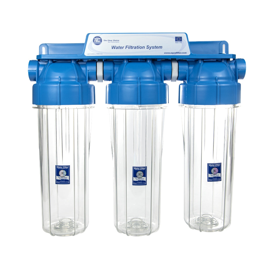 3 Stage Water Filter FHPRCL34-B-TRIPLE 3/4" AQUAFILTER For Water Input 10" Model FHPRCL34-B-TRIPLE