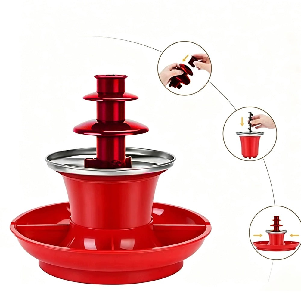3-TIER CHOCOLATE FOUNTAIN, CHOCOLATE FOUNTAIN FOR PARTIES, 35 IN. Dominant color red