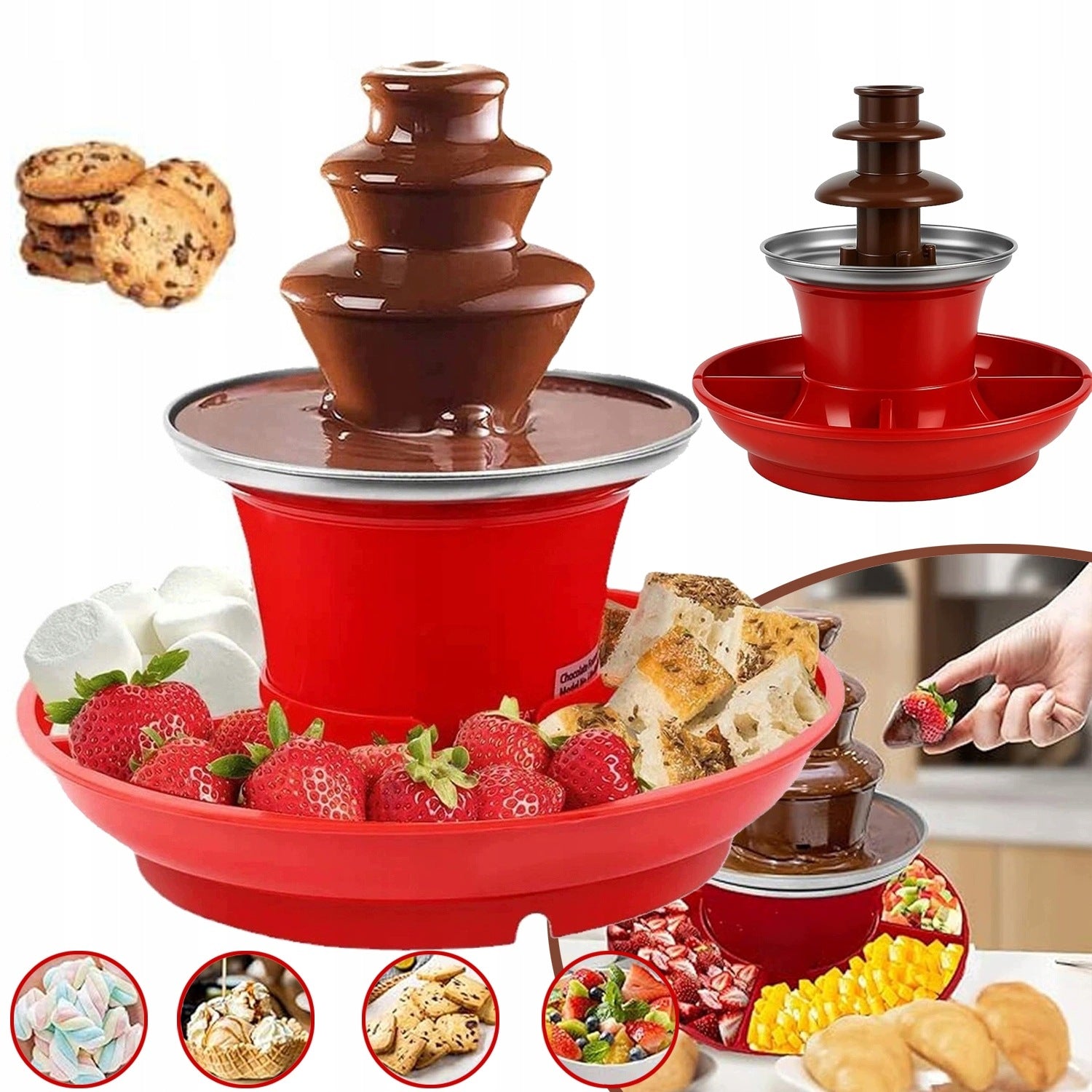 3-TIER CHOCOLATE FOUNTAIN,STAINLESS STEEL ELECTRIC FONDUE SET