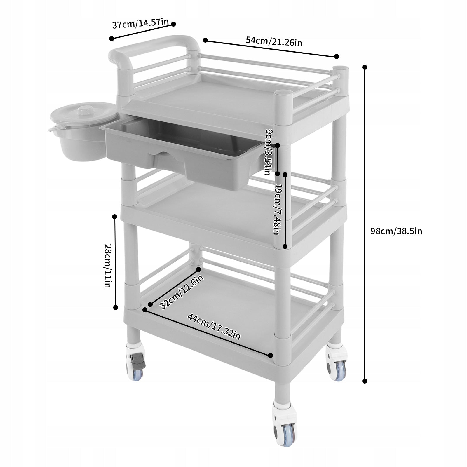 3-TIER LOUNGE CART, 100KG, DRAWER, TRASH CAN, WHEELS Manufacturer code 9299013