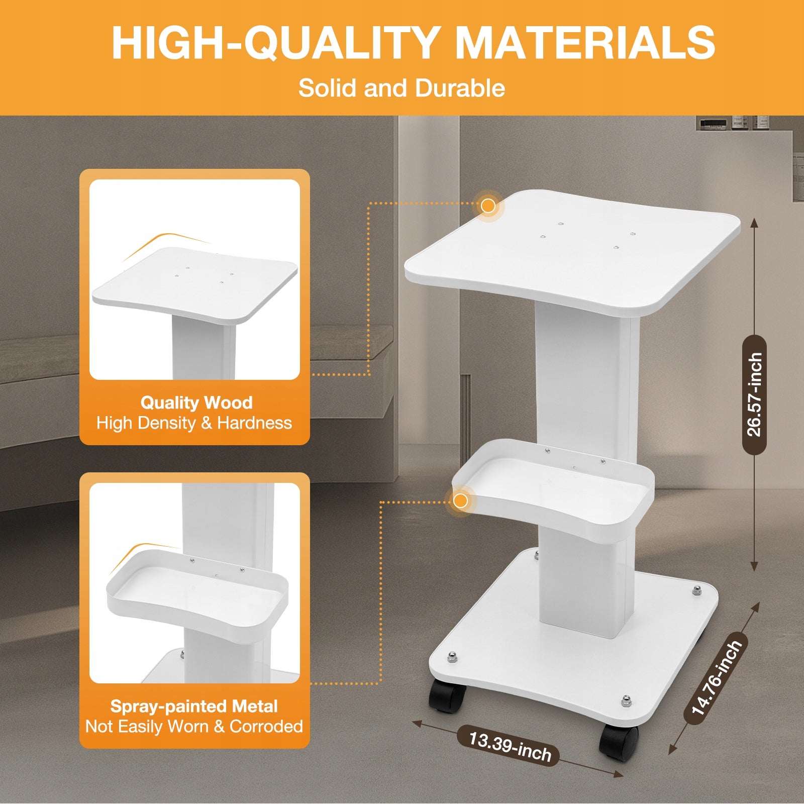 3-Tier Cart Shelving Unit (White),40 kg Weight Capacity, 38 × 35 × 69 cm Manufacturer code man7613