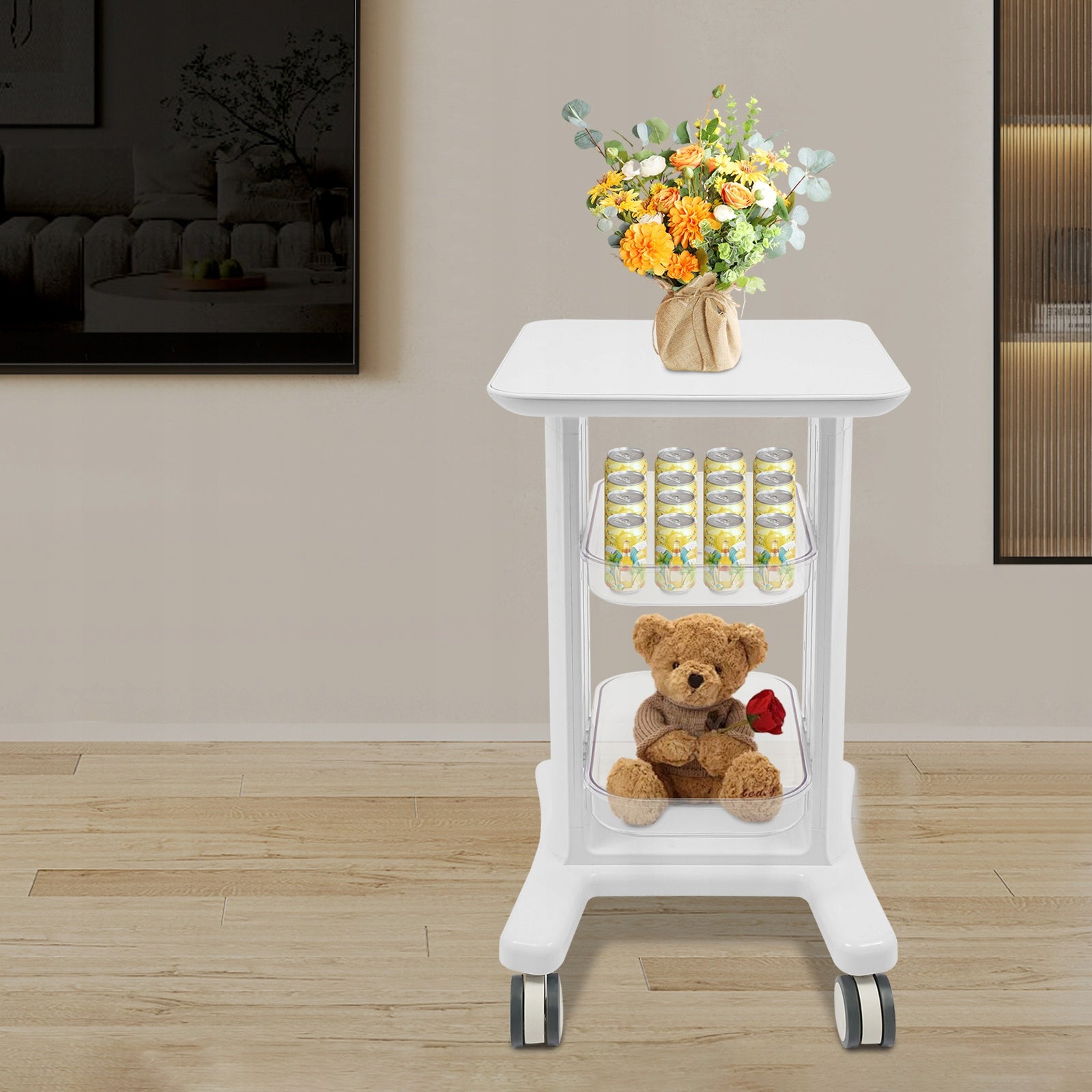 3-Tier Storage Cart Salon Trolley, White Abs Cart, Portable Rolling Trolley Packaging status original