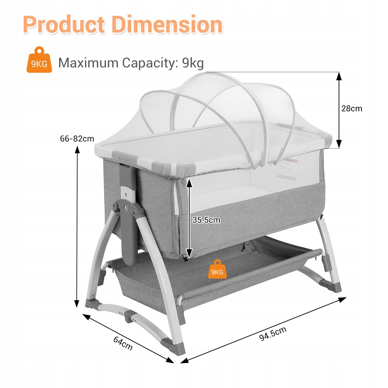 3-in-1 Baby Bassinet, Adjustable Bedside Sleeper, Gray Brand no brand