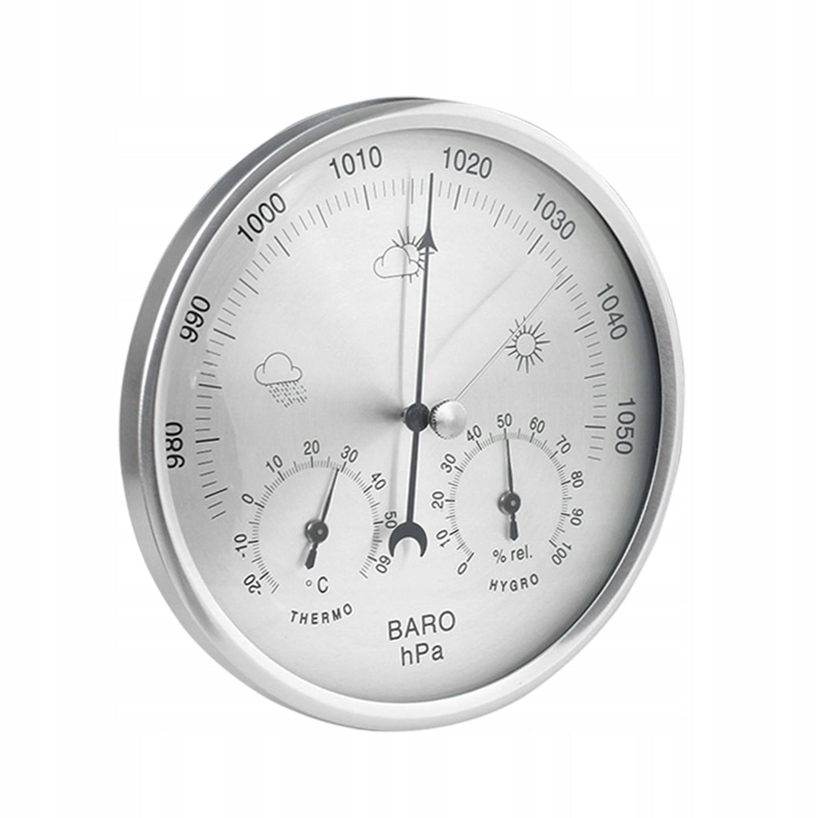 3-in-1 Barometer Traditional Weather Station Wall Decorations Indoor Silver Model Weather Barometer