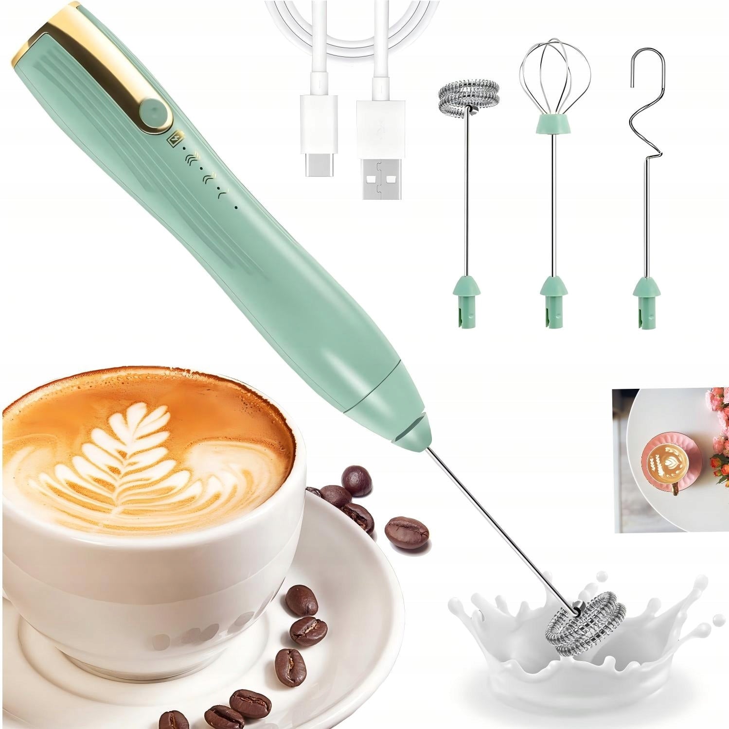 3-in-1 Electric Coffee frother and mixer, USB rechargeable