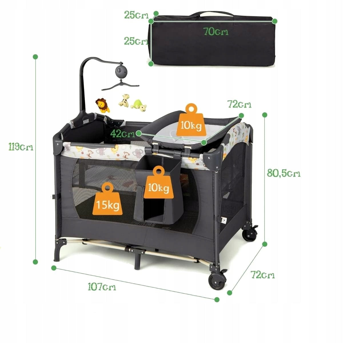 3 in 1 Folding Travel Bed Portable Playpen 107 x 72 x 80,5 cm Medical device no