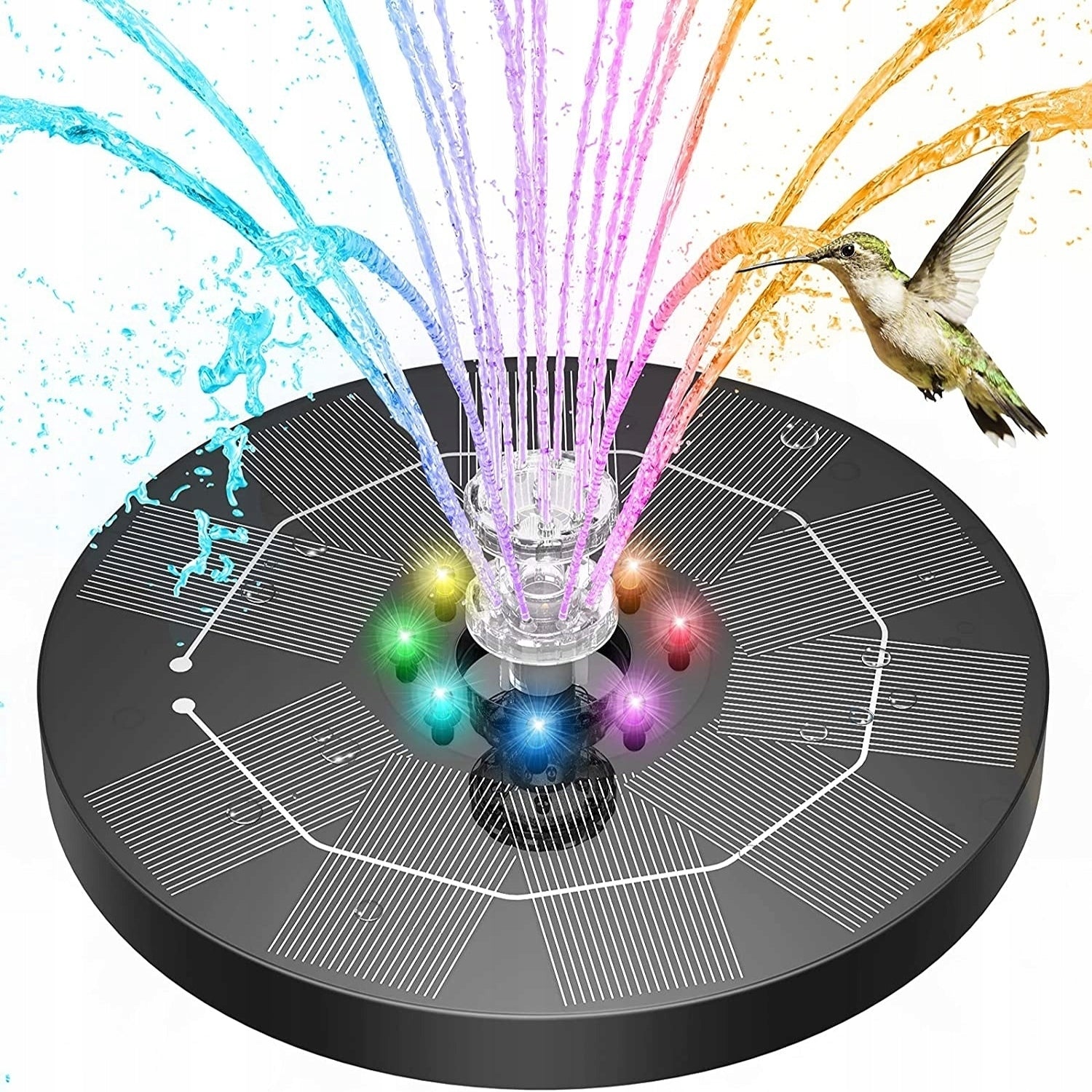 3-in-1 Solar Floating Fountain, 1500mAh, 8 Nozzles, 200 L/h, 100 cm, 8 LEDs Packaging status original