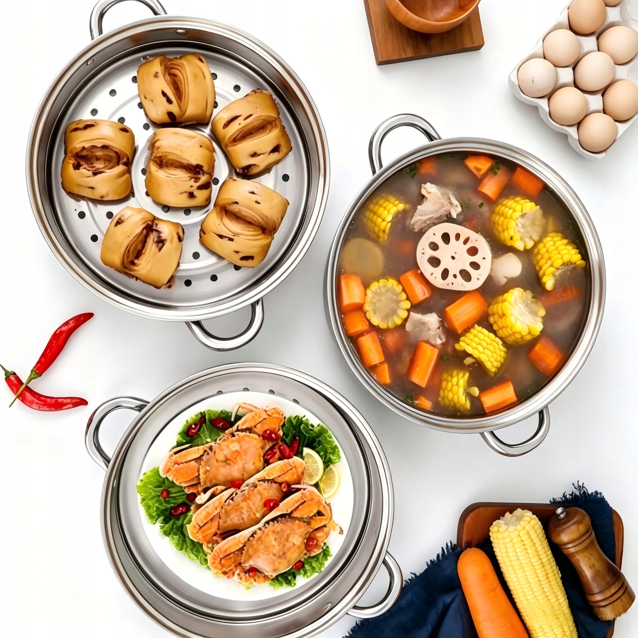 3-storey steam pot stainless steel pressure cooker for home