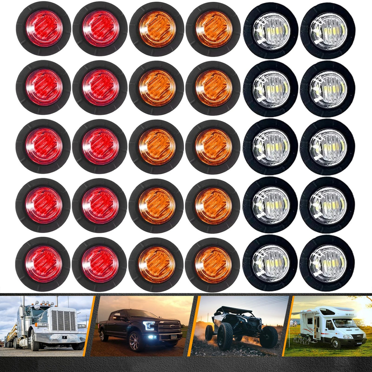 30 x MARKER LAMP IN HOLE 19mm round 3 LED marker 12V-24V