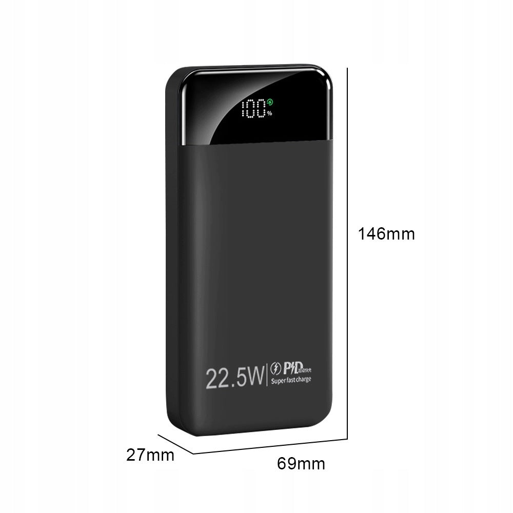30000MAH POWERBANK FAST CHARGING 22.5W LED FLASHLIGHT 5X USB BLACK Battery capacity 30000 mAh