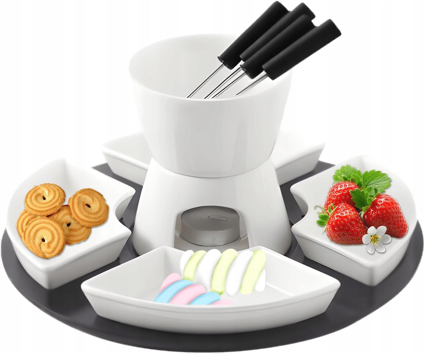 300ML CERAMIC CHOCOLATE FONDUE POT SET WITH 4 PLATES Packaging status original