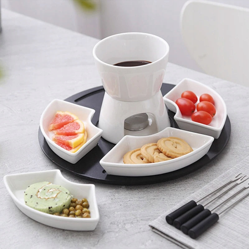 300ML CHOCOLATE FONDUE POT SET WITH 4 FORKS AND 4 PLATES