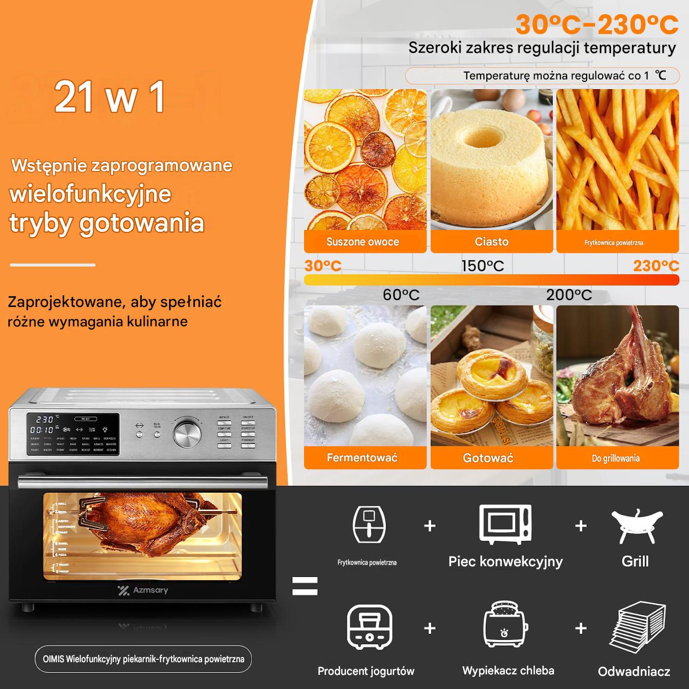 30L Air Fryer Oven w/ Rotisserie, 1800W Packaging status original