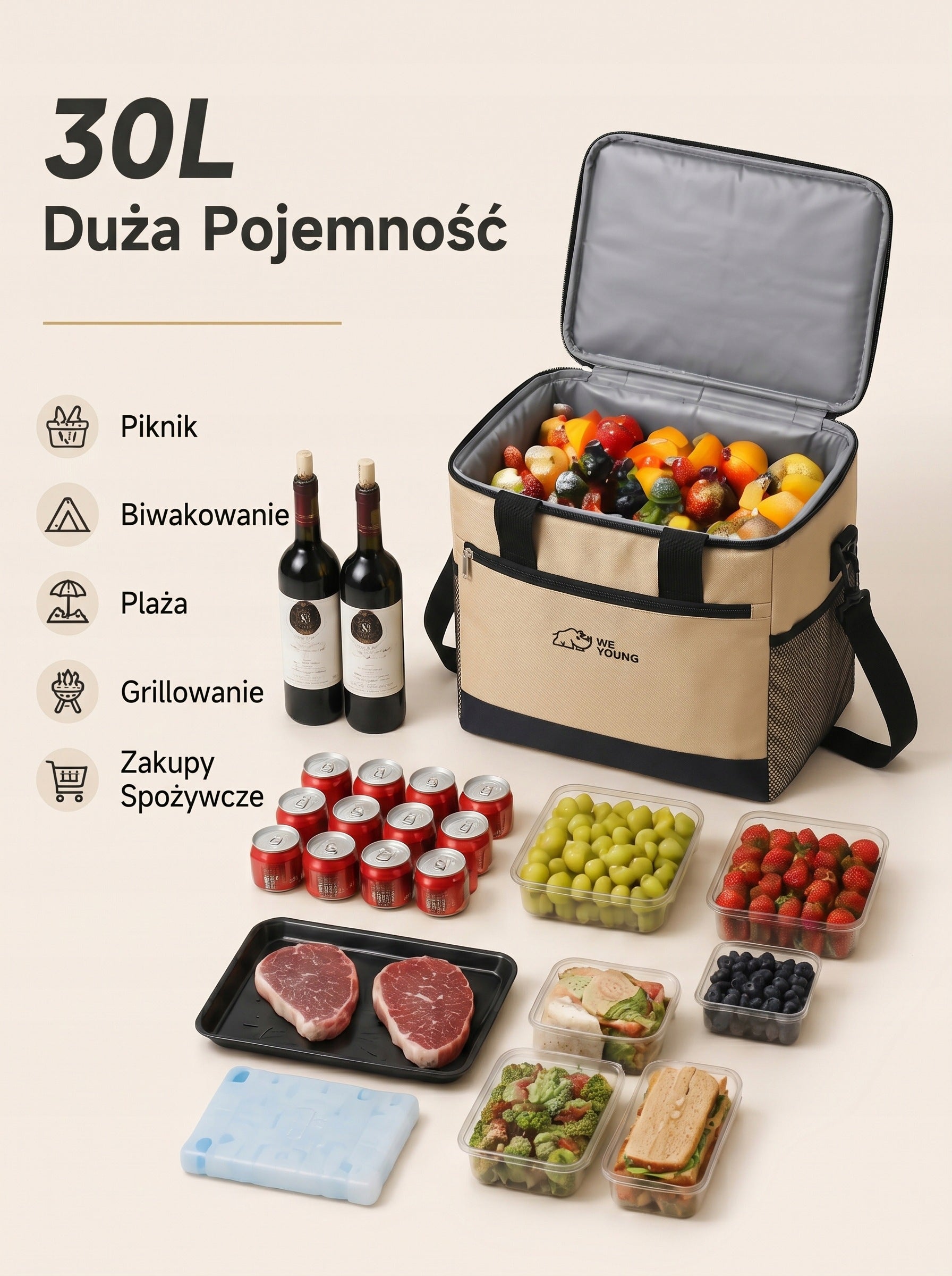 30L Thermal Cooler Bag Insulated Travel Picnic Camping Food Storage Tote Brand no brand