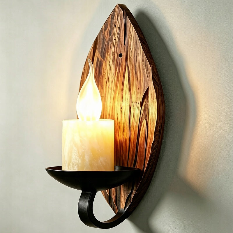 30cm Solid Wood Candle Wall Lamp E14 Retro Industrial Sconce Vintage Light