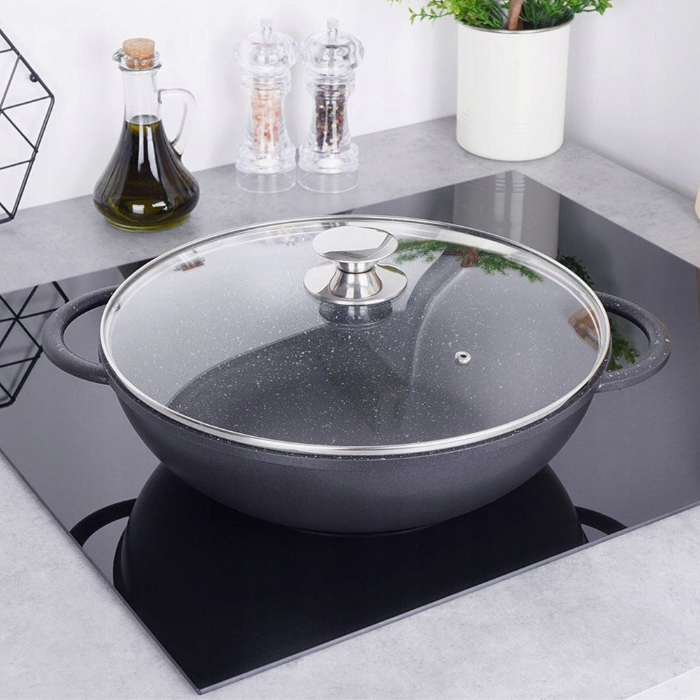32 cm aluminum wok pan with granite coating Pfluon for induction with pokr Brand Orion