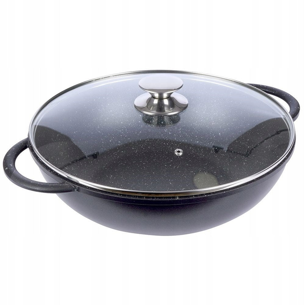 32 cm aluminum wok pan with granite coating Pfluon for induction with pokr Diameter 32 cm