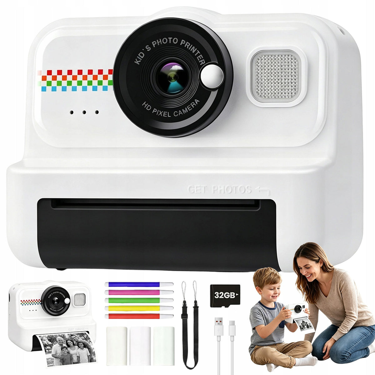 32GB INSTANT CAMERA FOR CHILDREN WITH THERMAL PRINTER AND LARGE SCREEN