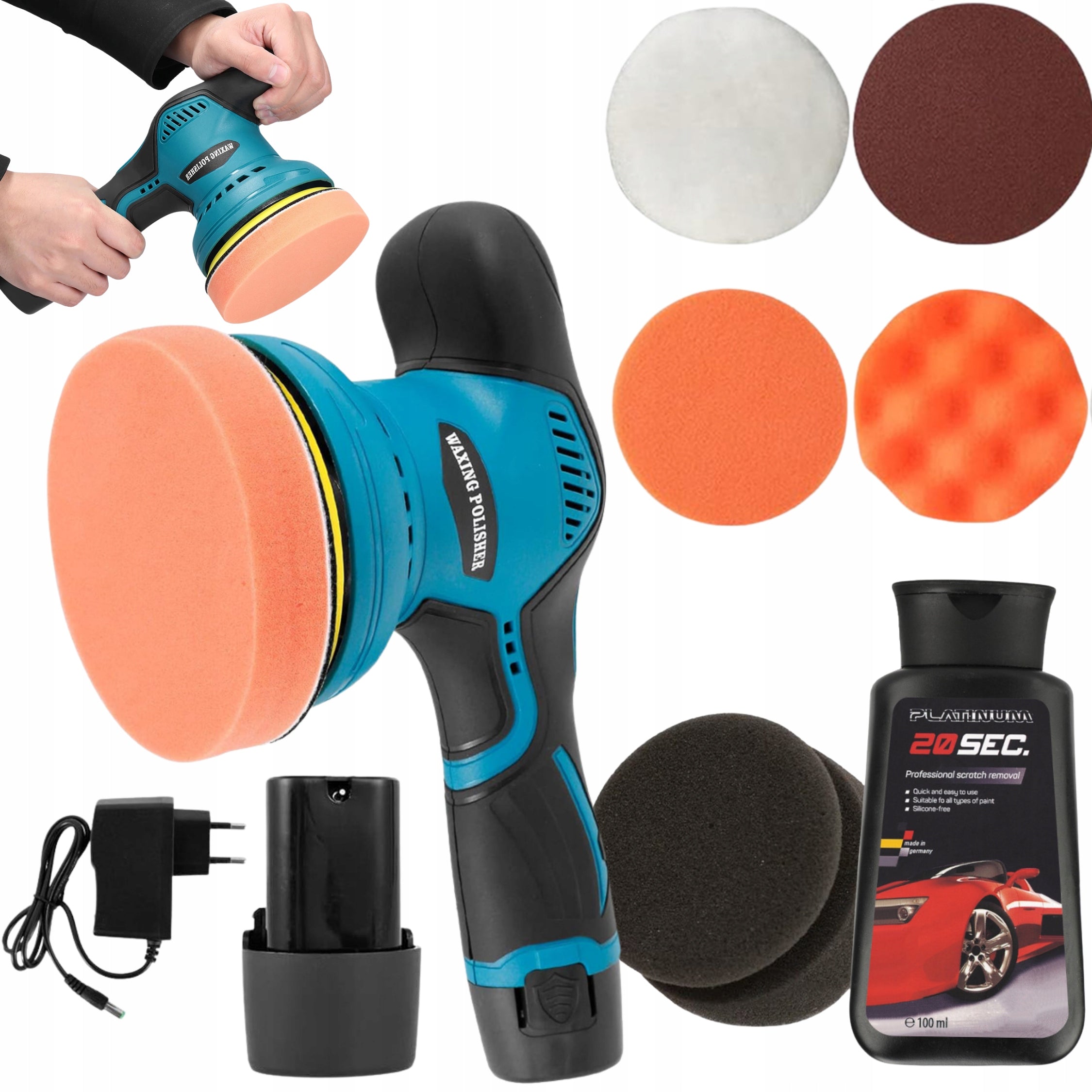 380W CORDLESS CAR POLISHER + PLATINIUM SCRATCH REMOVAL KIT