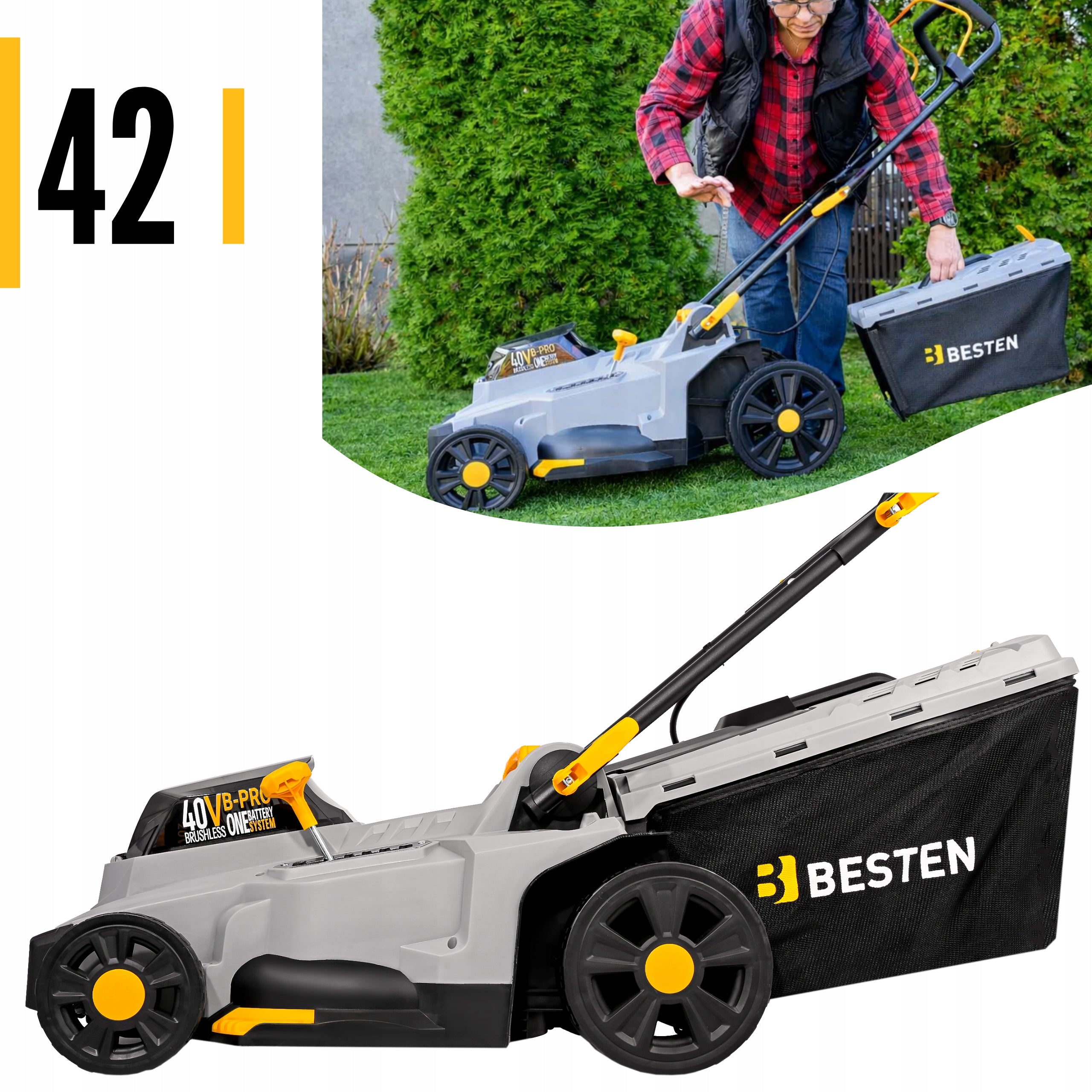 38CM BRUSHLESS CORDLESS LAWN MOWER FOR GRASS 2X AKU 6AH STRONG BESTEN Manufacturer code BE0002907