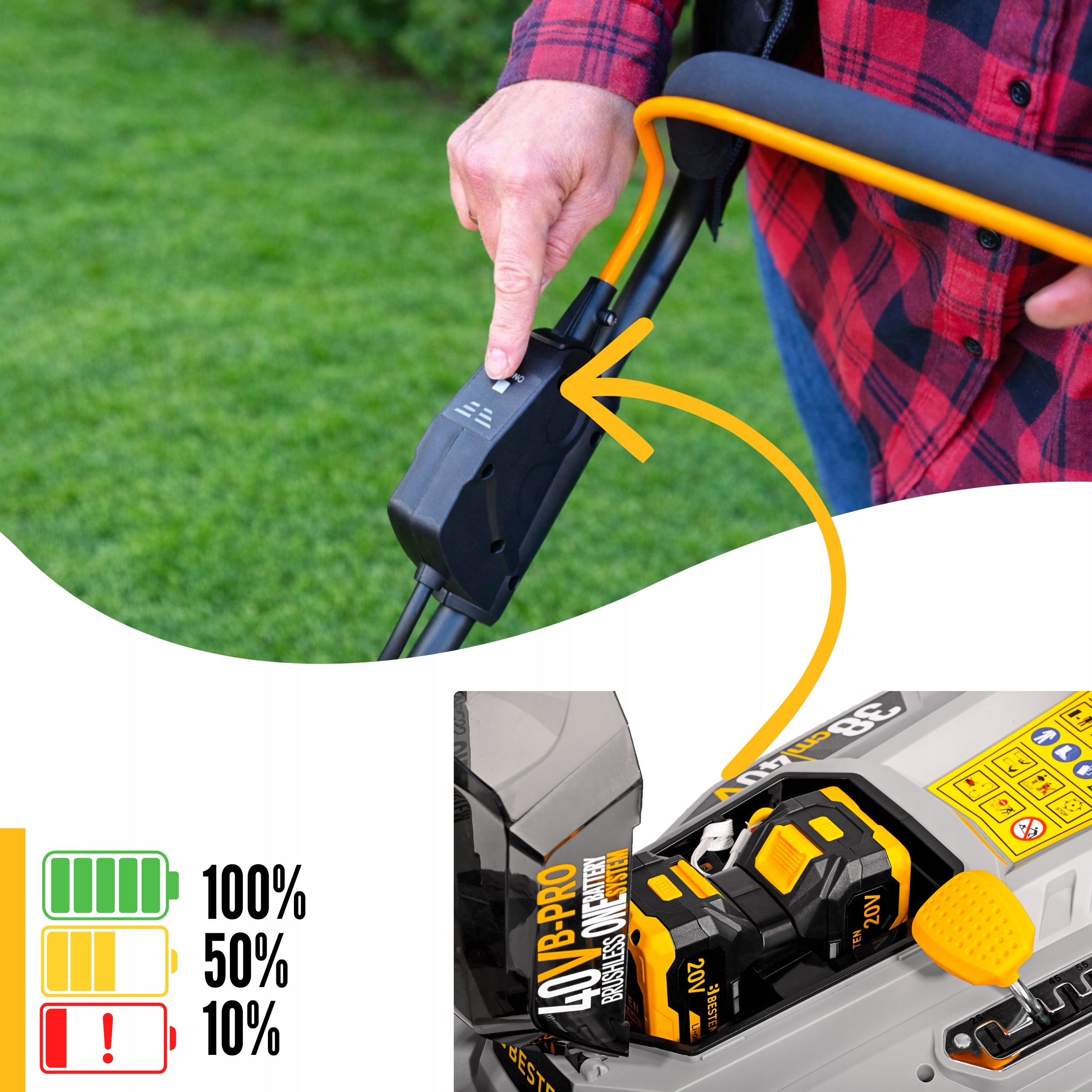 38CM BRUSHLESS CORDLESS LAWN MOWER FOR GRASS 2X AKU 6AH STRONG BESTEN Series B-PRO