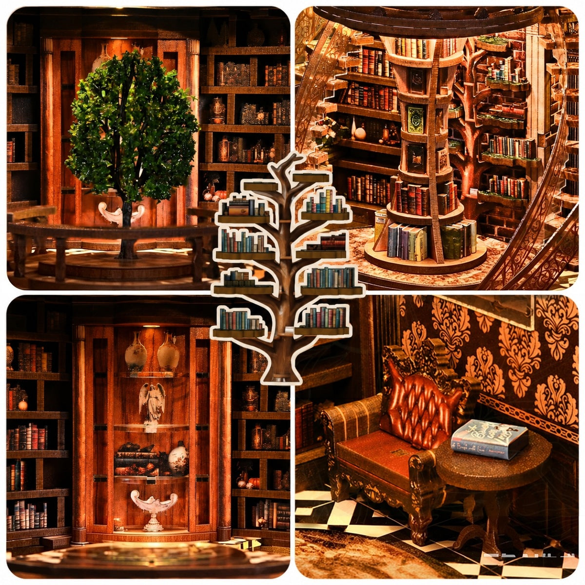 3D BOOK NOOK KIT, WOODEN BOOKCASE, MINIATURE LIBRARY NEW Number of items 1