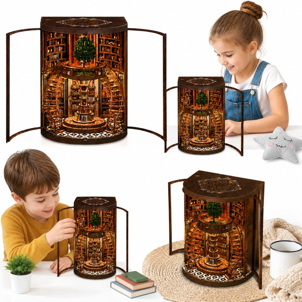 3D BOOK NOOK KIT, WOODEN BOOKCASE, MINIATURE LIBRARY NEW