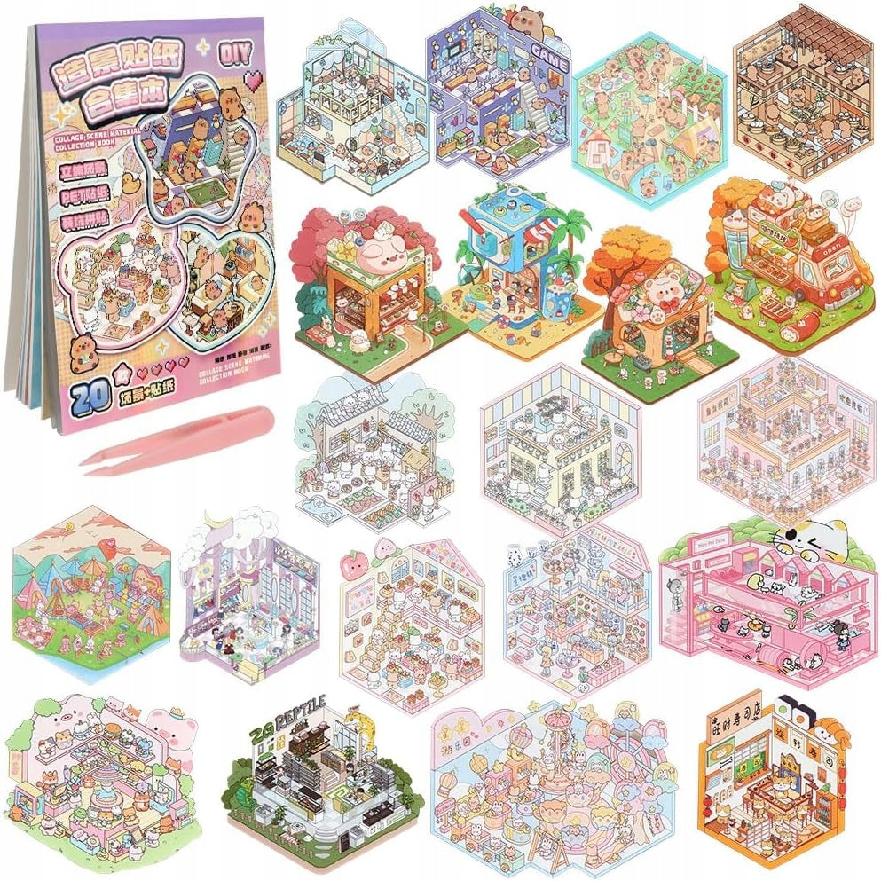 3D Stickers DIY Stickers Anti-Stress Therapy Landscapes Tweezers 46pcs