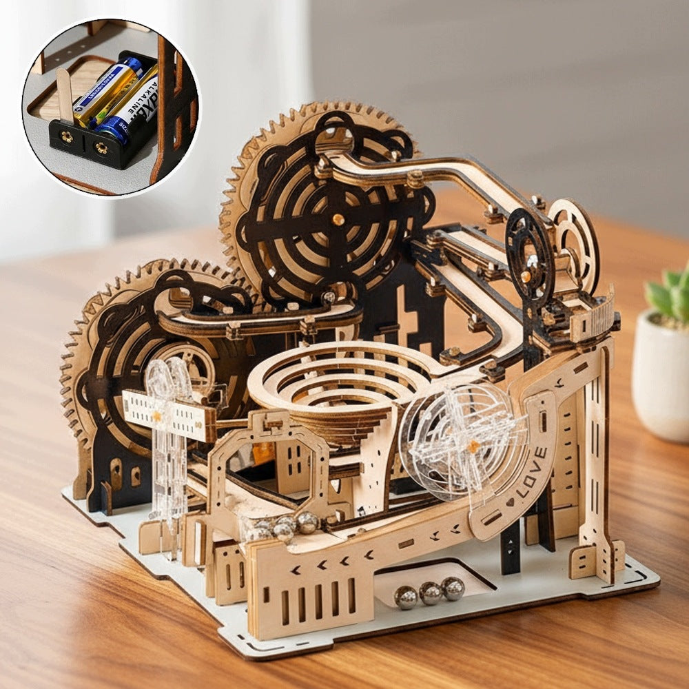 3D Wooden Puzzle Building Model Kit Electric Motorized Marble Run Toys