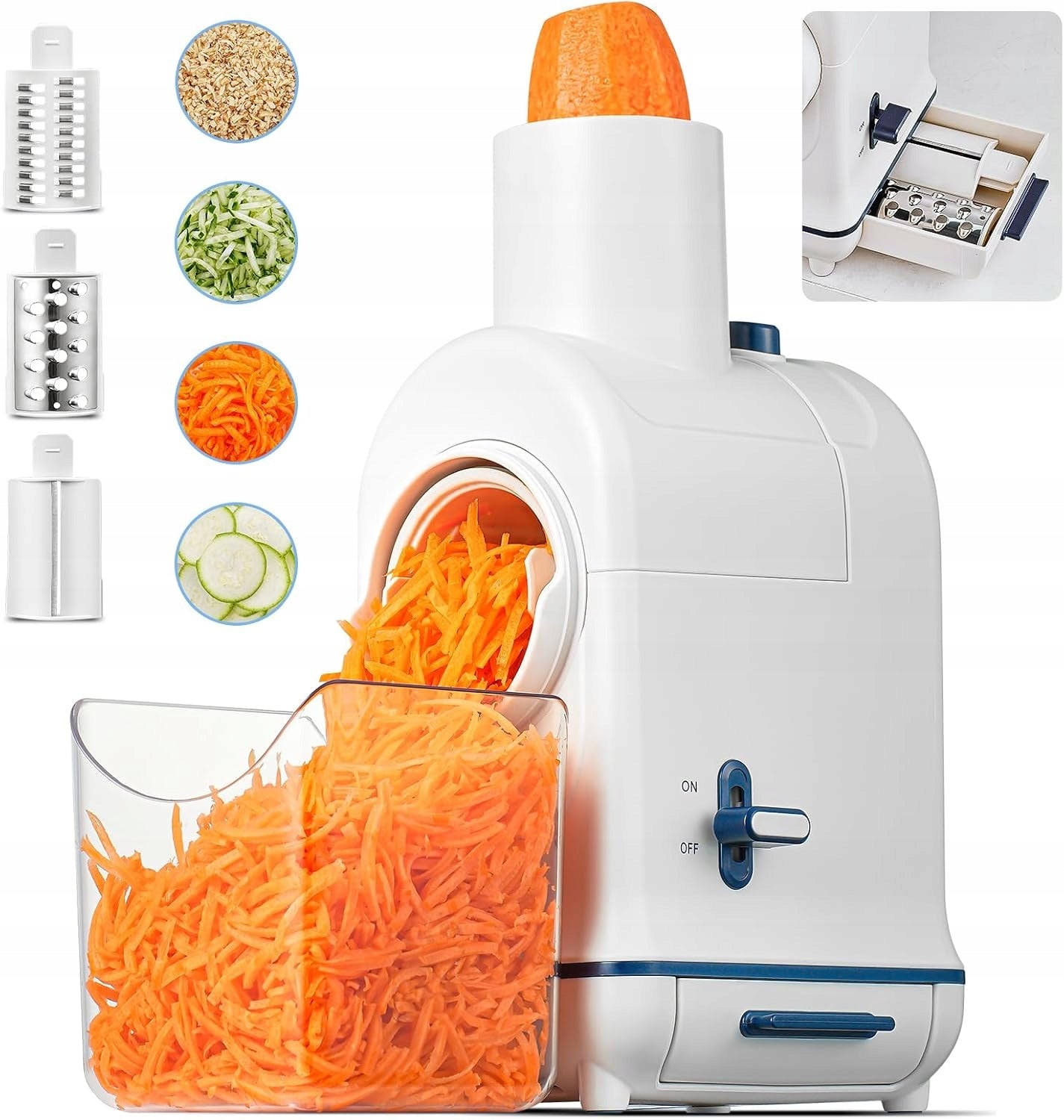 3IN1 ELECTRIC VEGETABLE GRATER WITH LARGE HOLE AND 800ML CONTAINER