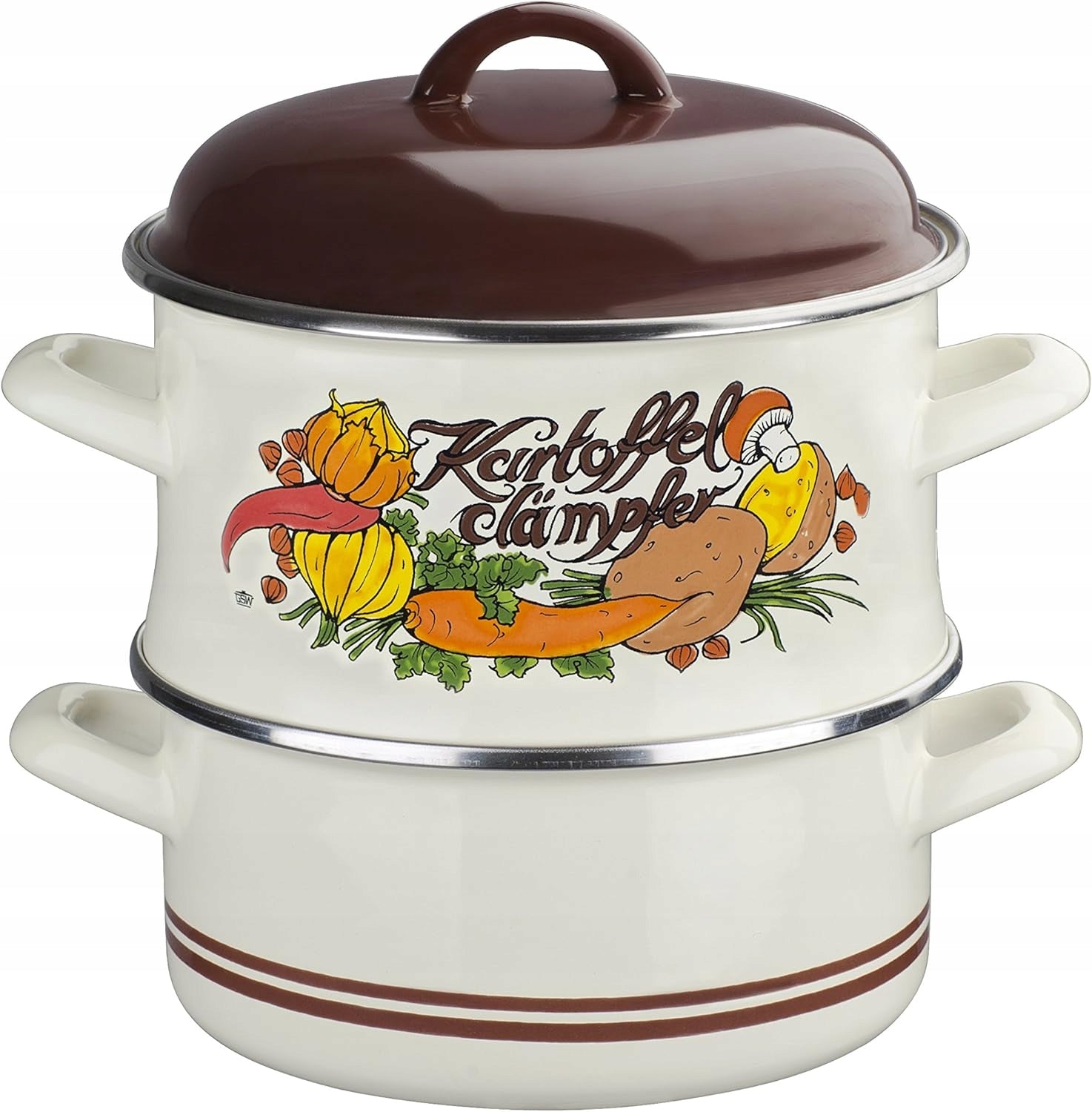 3L 18CM ENAMEL STEAMER FOR VEGETABLES FOR STOVES AND INDUCTION