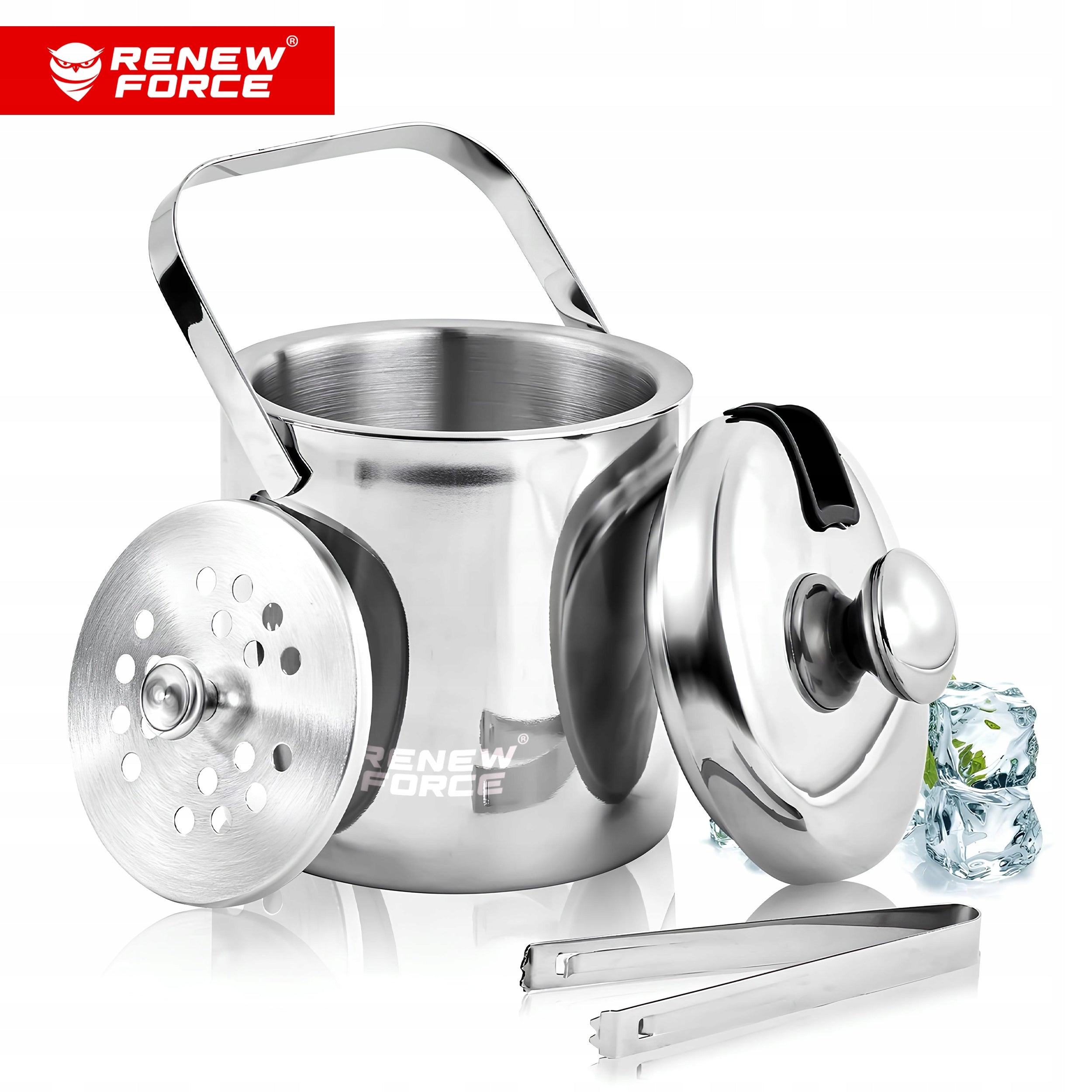 3L ICE CONTAINER Satin LARGE COOLER ICE BUCKET XXL + PLIERS Manufacturer code STALOWY KUBEŁ AKCESORIA BAROWE SITO PRZYJĘCIE