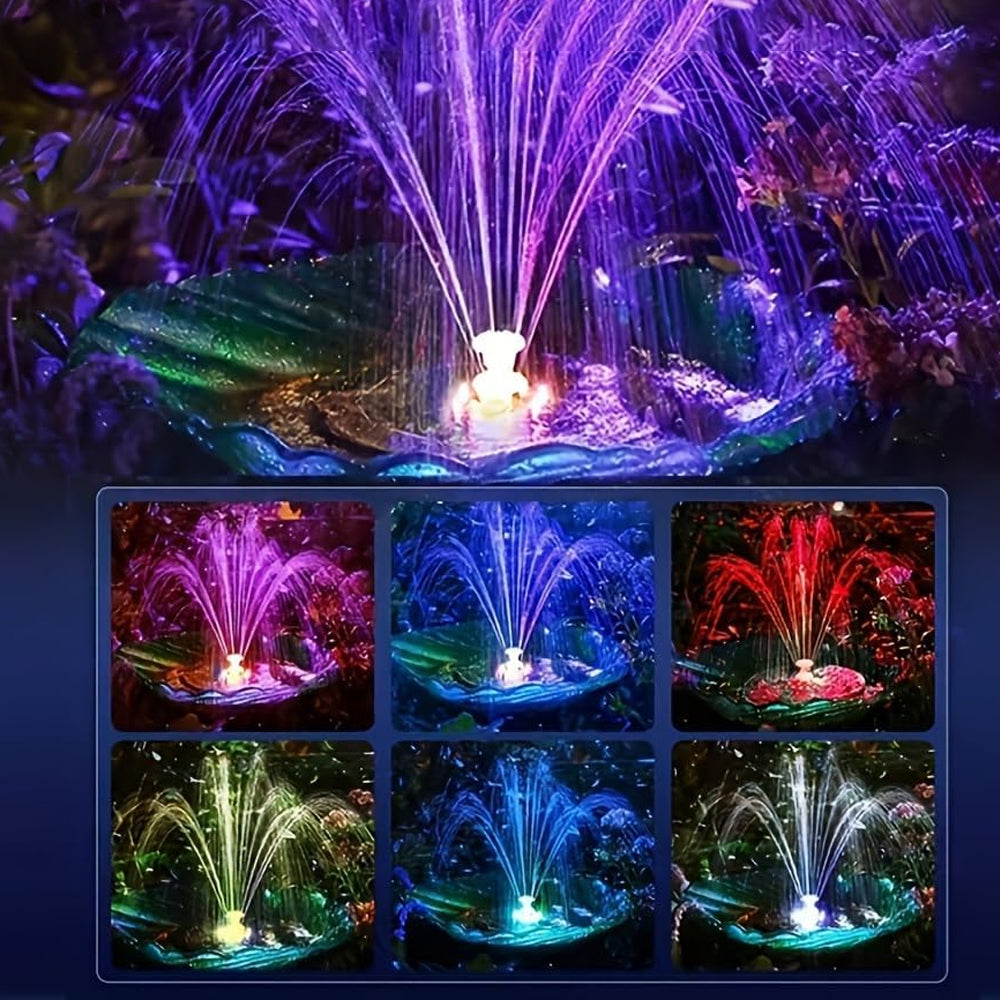 3W Solar Floating Fountain with RGB and Rechargeable Battery with 6 Nozzle 8 LED 1500mAh Manufacturer code Fontanna Solarna Pływająca 3W z RGB