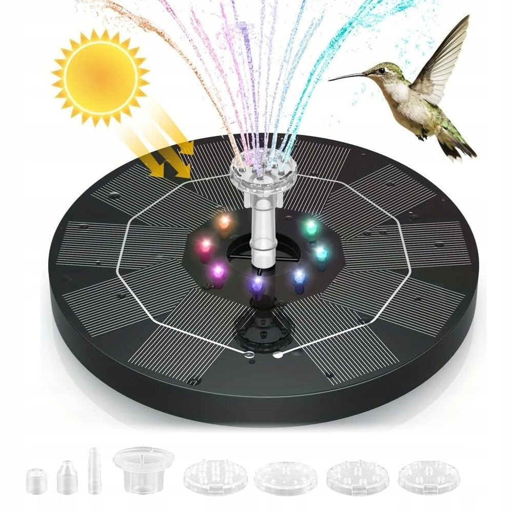 3W Solar Floating Fountain with RGB and Rechargeable Battery with 6 Nozzle 8 LED 1500mAh