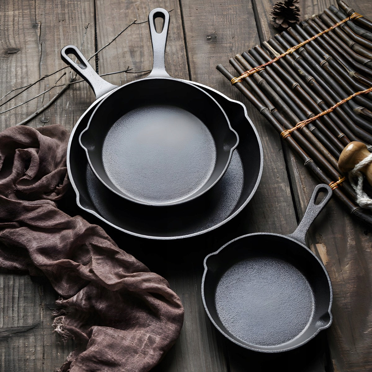 3X CAST IRON PAN DEEP XXL PAN SET INDUCTION GAS FOR PANCAKES Manufacturer code Komplet patelni O993