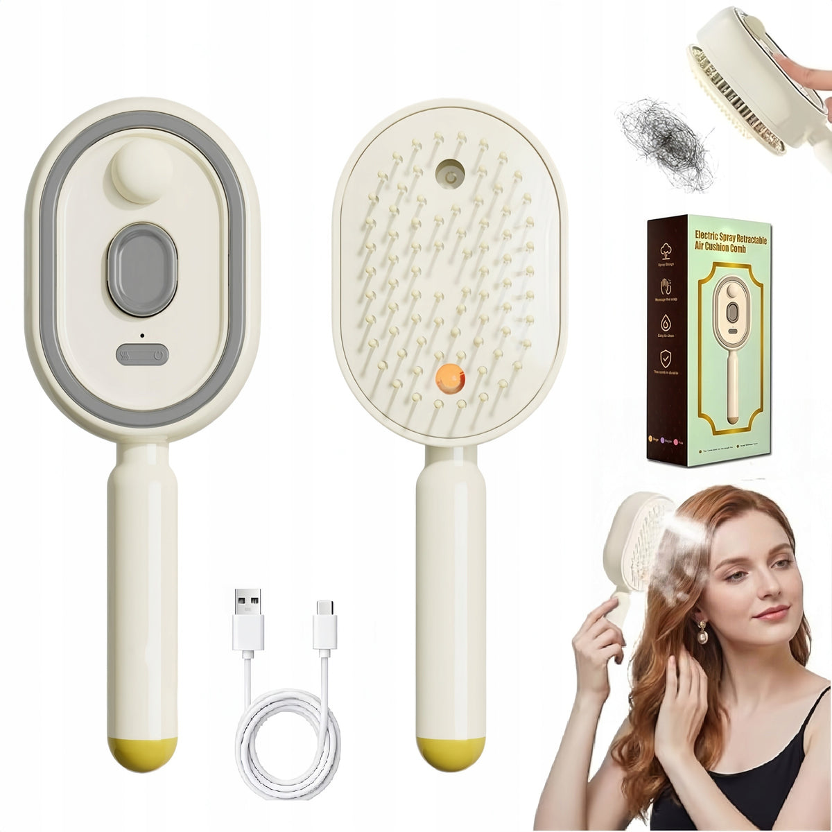 3in1 Electric Massage Hair Brush Strong Ionic Comb With Mist