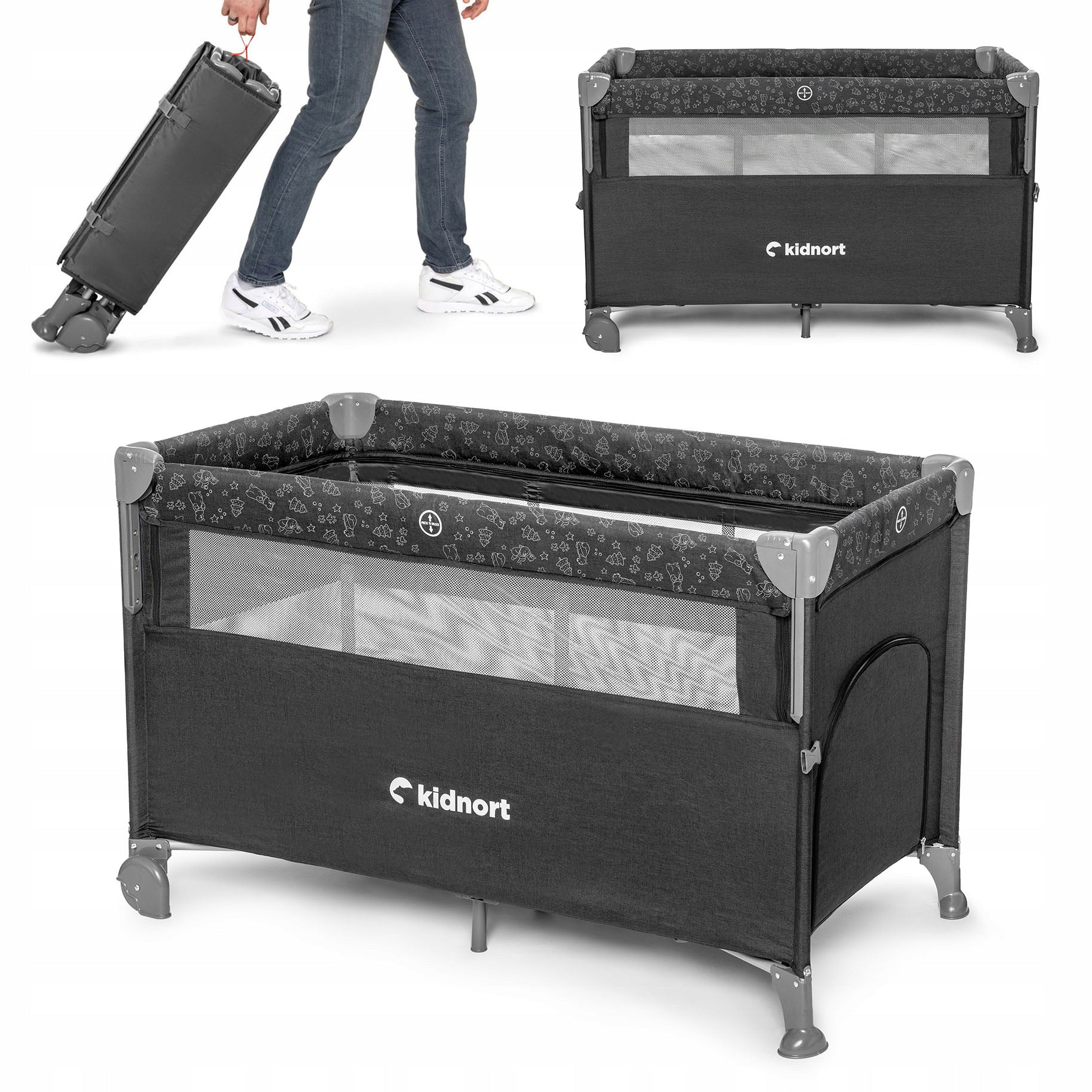 3in1 folding travel cot – extra bed, playpen + LIVSMILJO bag