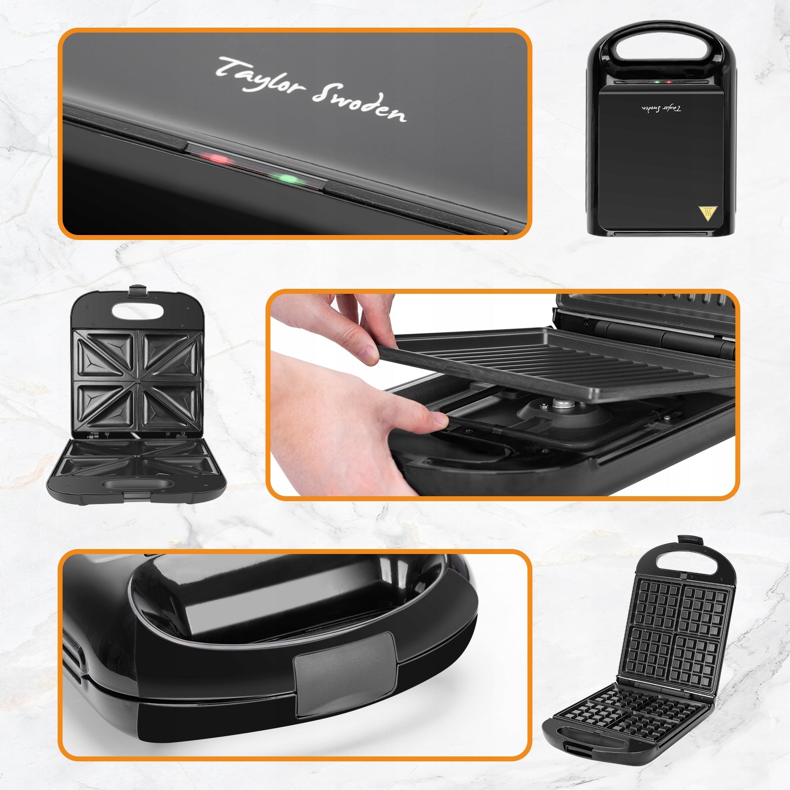 3in1 toaster for sandwiches, waffles and panini 1200W with large plates black Manufacturer code 30ZHG